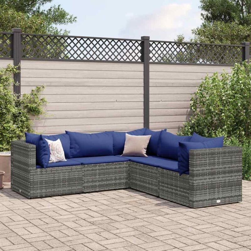 foto del prodotto vidaxl set divani da giardino 5 pz con cuscini in polyrattan grigio