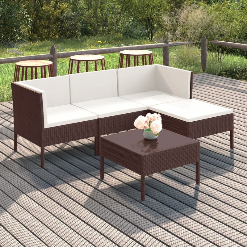 foto del prodotto vidaxl set divani da giardino 5 pz con cuscini in polyrattan marrone 871729