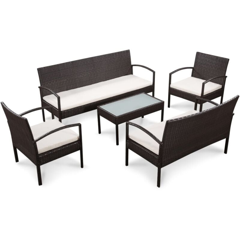 foto del prodotto vidaxl set divani da giardino 5 pz con cuscini in polyrattan marrone