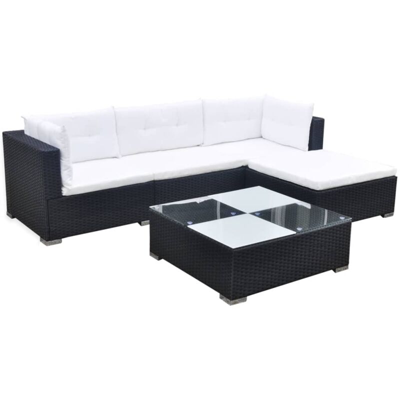 foto del prodotto vidaxl set divani da giardino 5 pz con cuscini in polyrattan nero