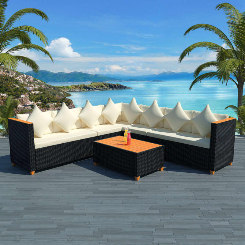 foto del prodotto vidaxl - set divani da giardino 5 pz con cuscini in polyrattan nero