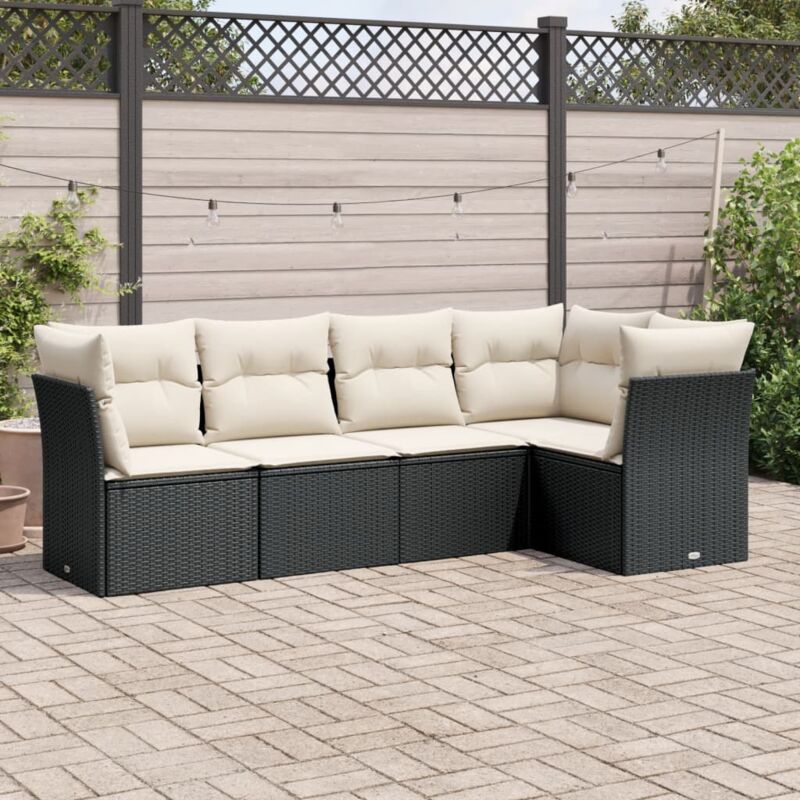 foto del prodotto vidaxl set divani da giardino 5 pz con cuscini in polyrattan nero