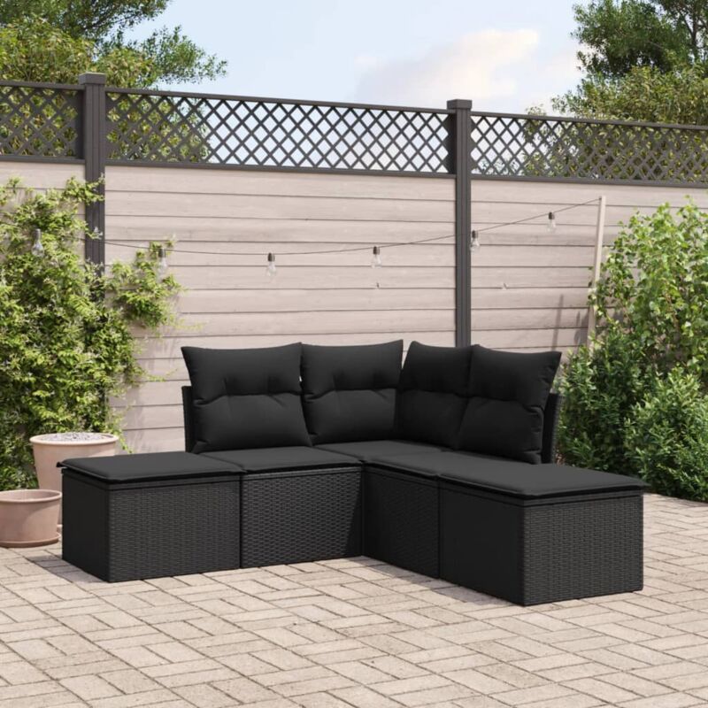 foto del prodotto vidaxl set divani da giardino 5 pz con cuscini in polyrattan nero