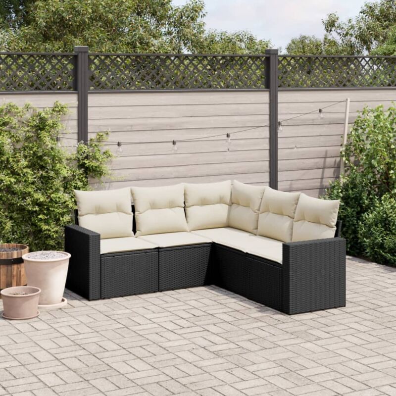 foto del prodotto vidaxl set divani da giardino 5 pz con cuscini in polyrattan nero