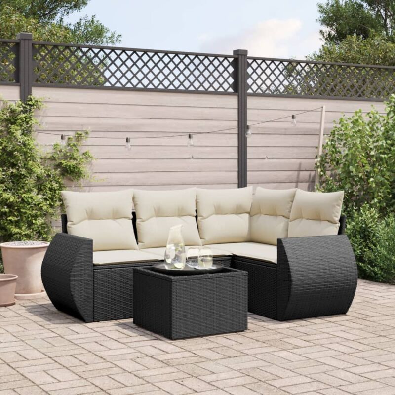 foto del prodotto vidaxl set divani da giardino 5 pz con cuscini in polyrattan nero