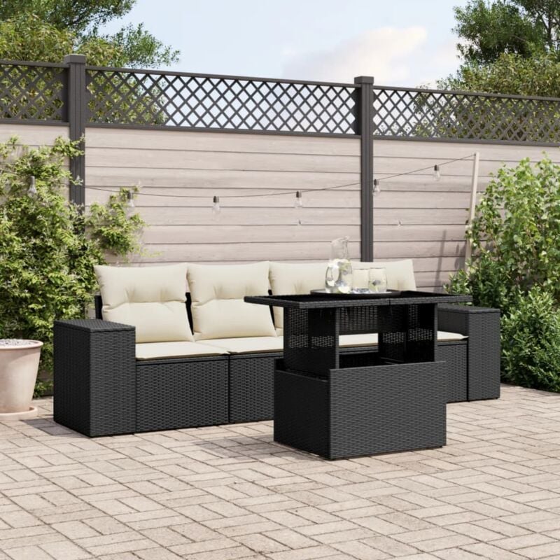 foto del prodotto vidaxl set divani da giardino 5 pz con cuscini in polyrattan nero
