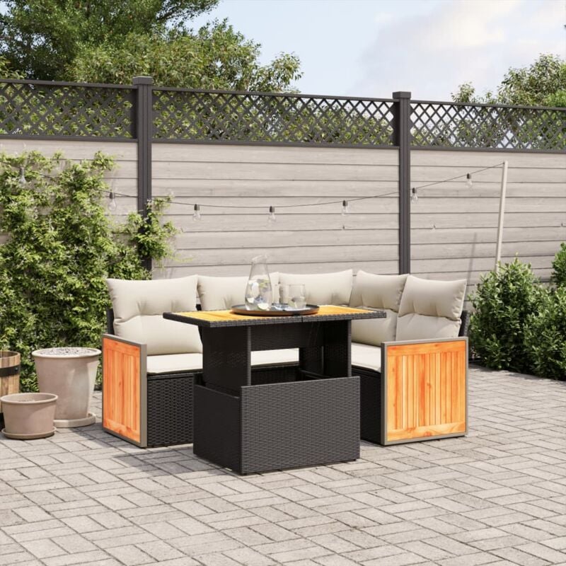 foto del prodotto vidaxl set divani da giardino 5 pz con cuscini in polyrattan nero