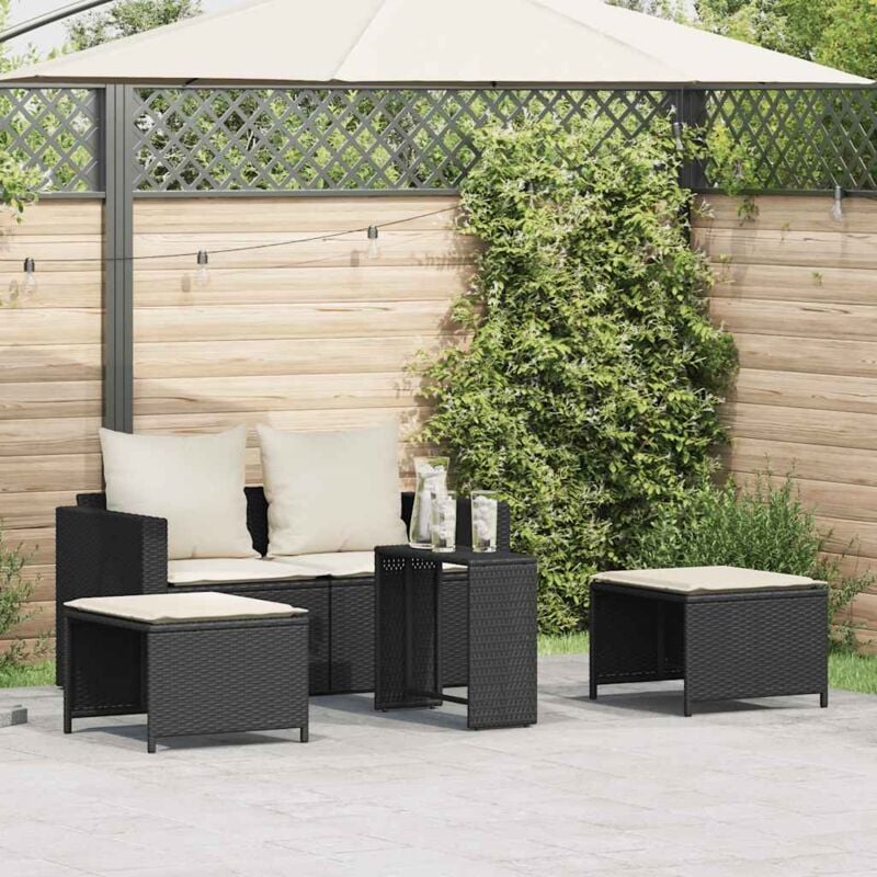 foto del prodotto vidaxl set divani da giardino 5 pz con cuscini in polyrattan nero