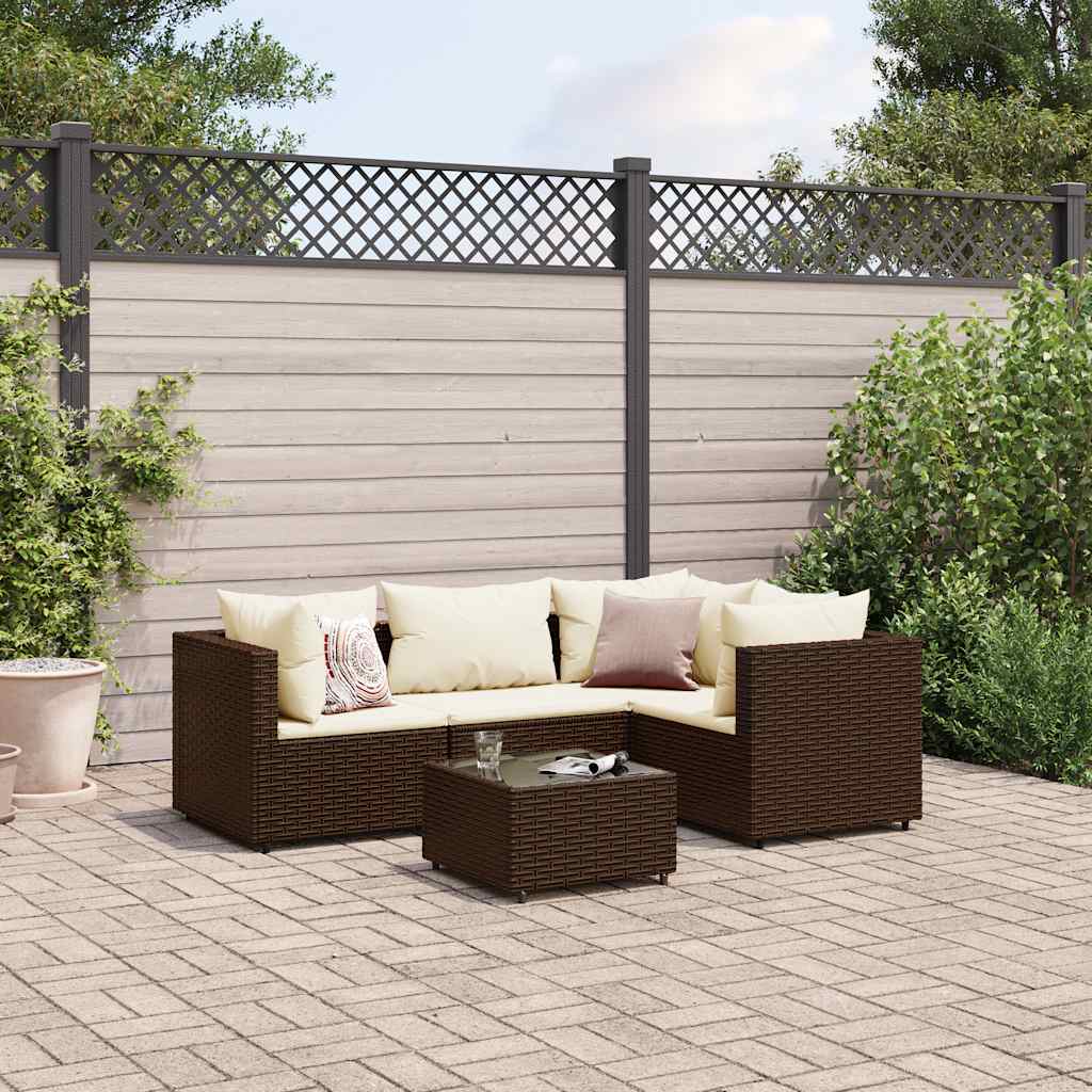 foto del prodotto vidaxl set divani da giardino 5 pz con cuscini marrone in polyrattan