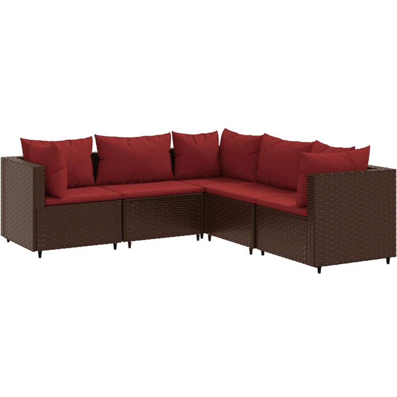 foto del prodotto vidaxl set divani da giardino 5 pz con cuscini marrone in polyrattan
