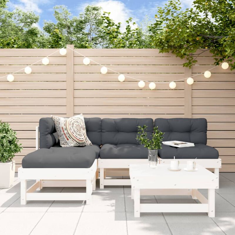 foto del prodotto vidaxl set divani da giardino 5pz con cuscini in legno massello bianco 413957