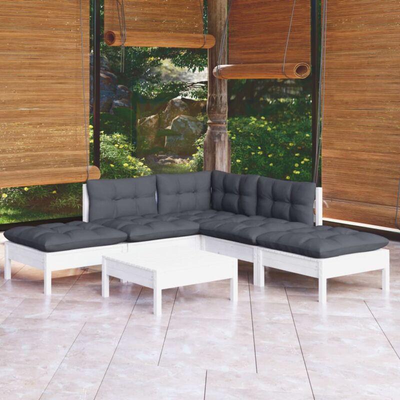 foto del prodotto vidaxl set divani da giardino 6 pz con cuscini bianchi legno di pino