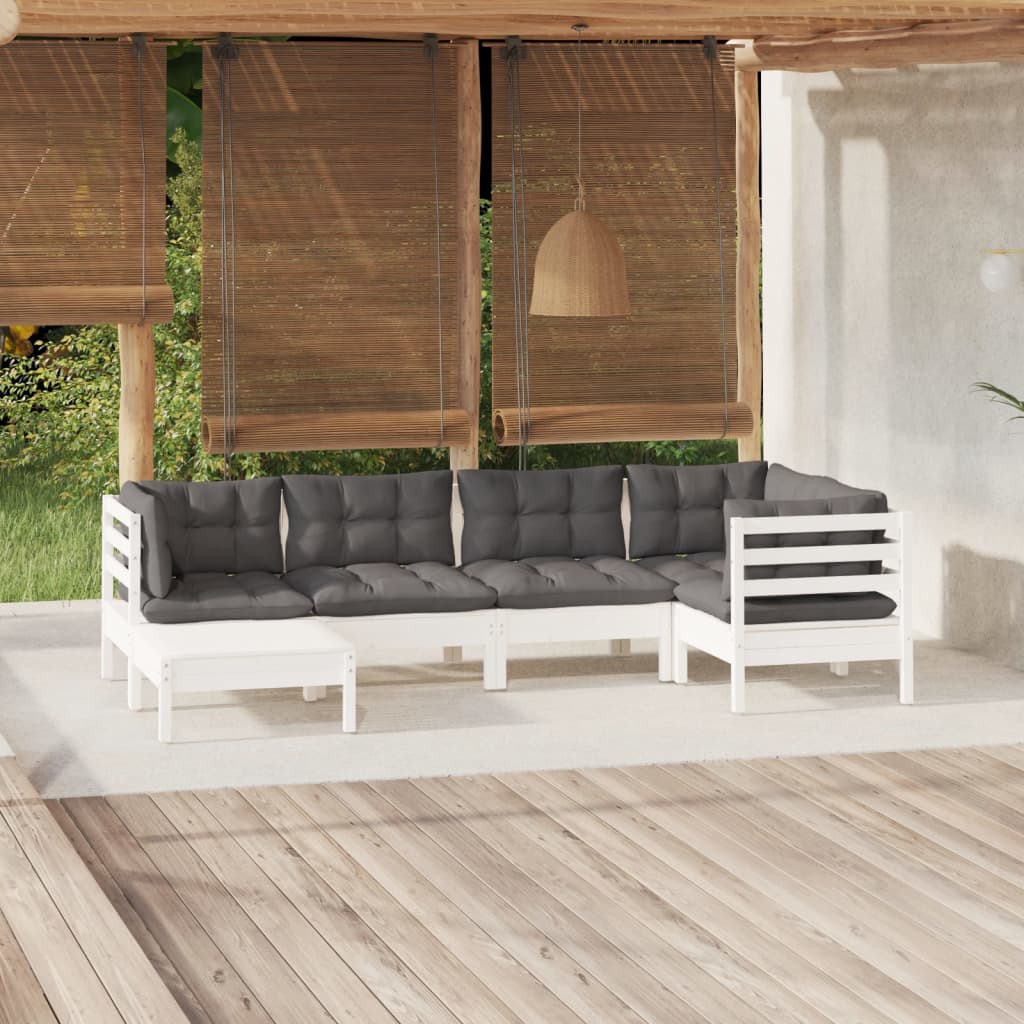 foto del prodotto vidaxl set divani da giardino 6 pz con cuscini bianchi legno di pino