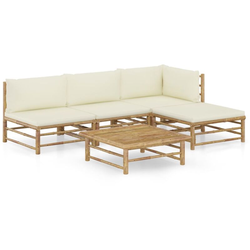 foto del prodotto vidaxl set divani da giardino 6 pz con cuscini bianco crema in bamb 