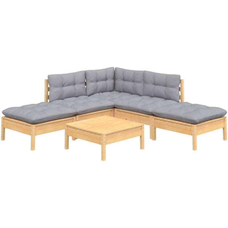 foto del prodotto vidaxl set divani da giardino 6 pz con cuscini grigi massello di pino