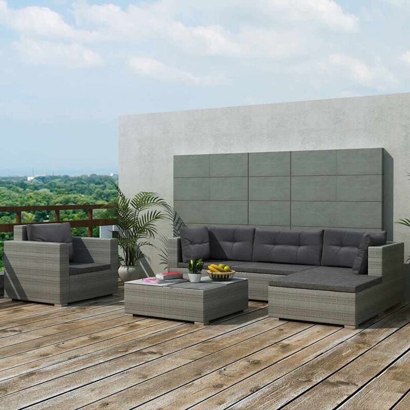 foto del prodotto vidaxl set divani da giardino 6 pz con cuscini in polyrattan grigio