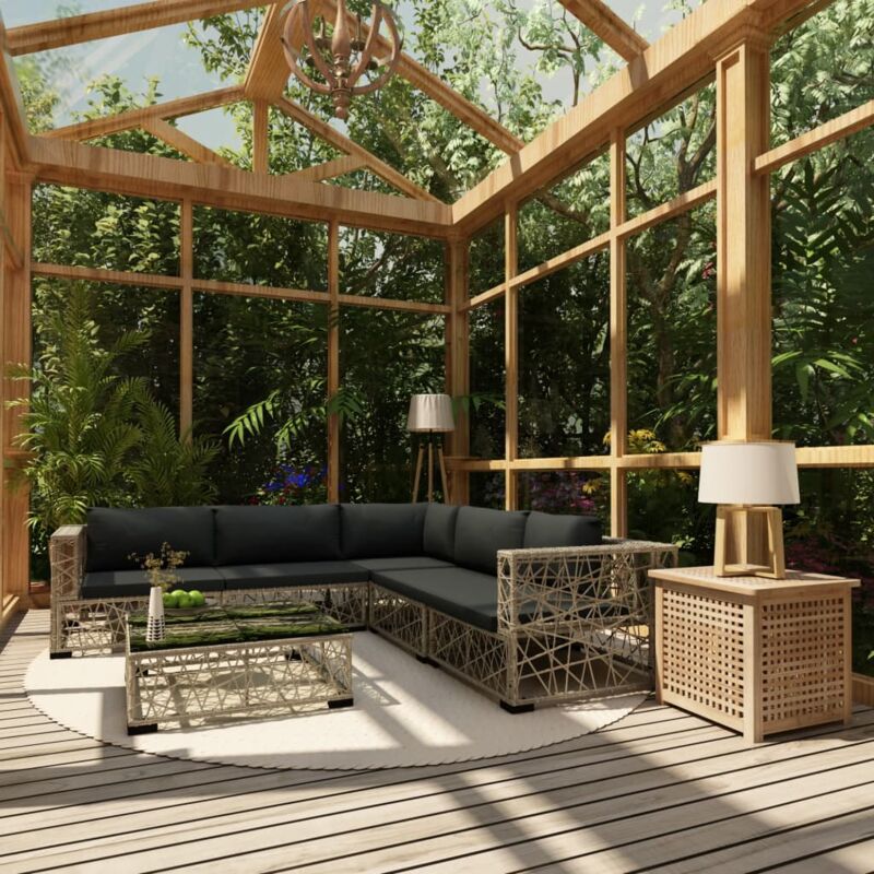 foto del prodotto vidaxl set divani da giardino 6 pz con cuscini in polyrattan grigio