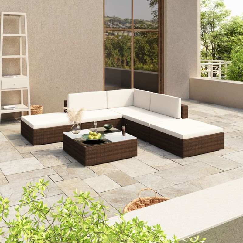 foto del prodotto vidaxl set divani da giardino 6 pz con cuscini in polyrattan marrone