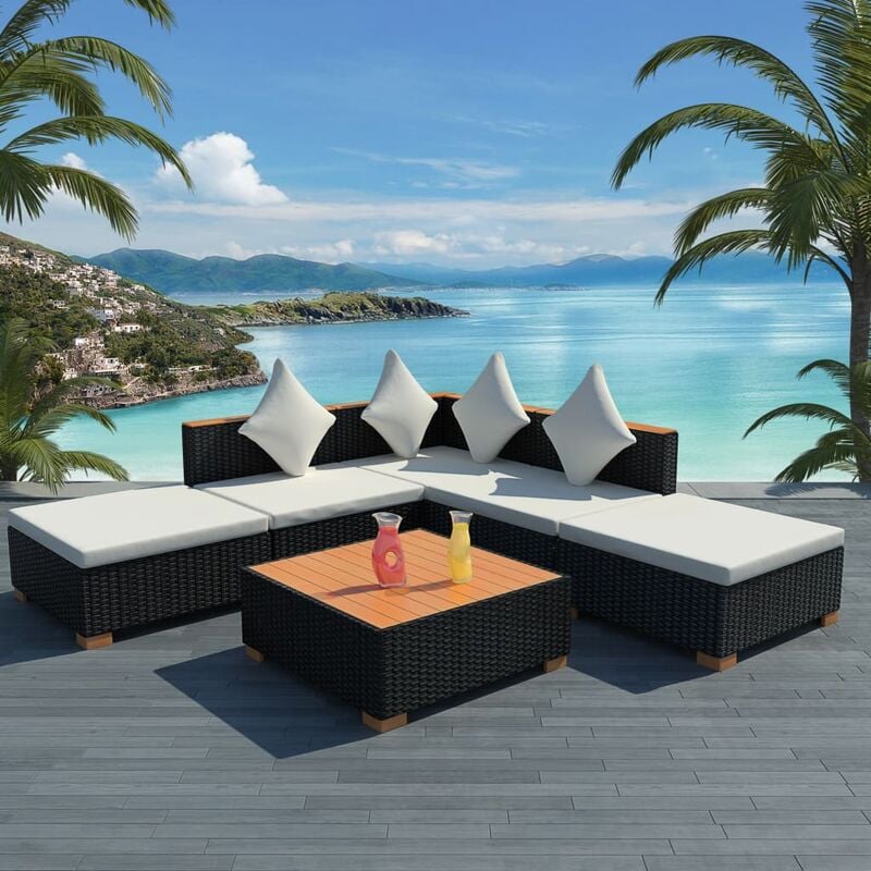 foto del prodotto vidaxl set divani da giardino 6 pz con cuscini in polyrattan nero