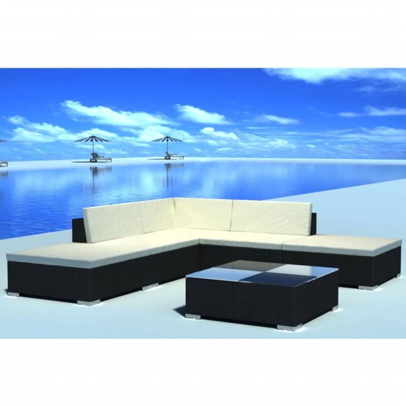 foto del prodotto vidaxl set divani da giardino 6 pz con cuscini in polyrattan nero