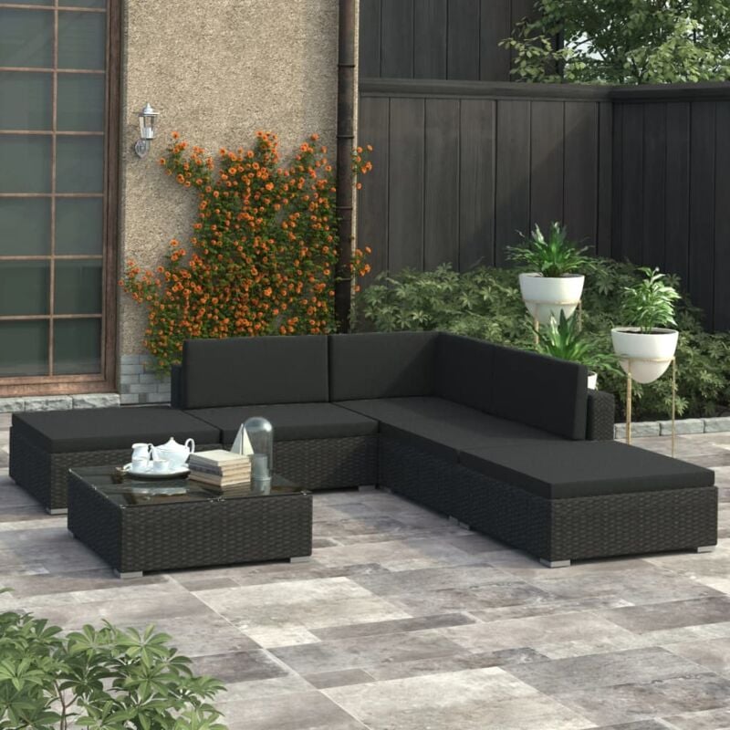 foto del prodotto vidaxl set divani da giardino 6 pz con cuscini in polyrattan nero