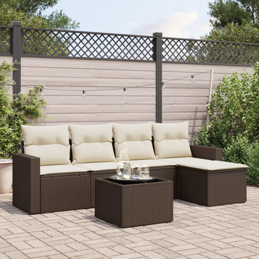 foto del prodotto vidaxl set divani da giardino 6 pz con cuscini marrone in polyrattan