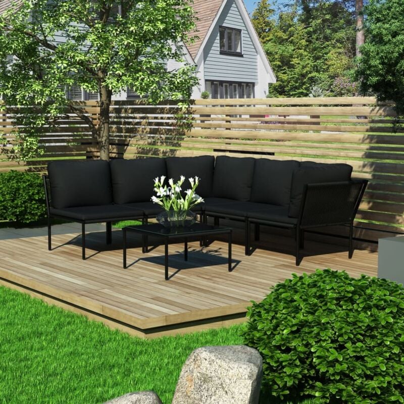 foto del prodotto vidaxl set divani da giardino 6 pz con cuscini neri in pvc