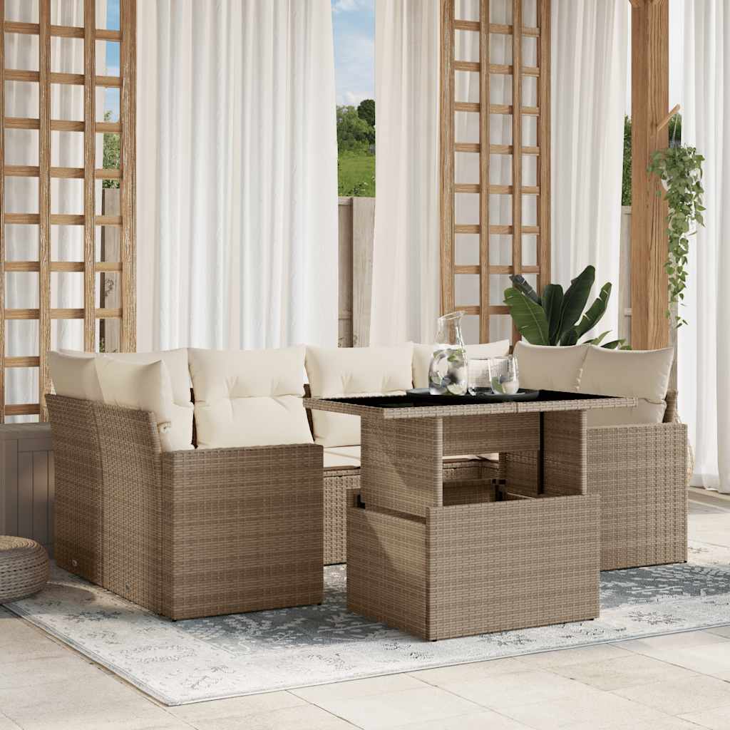 foto del prodotto vidaxl set divani da giardino 7 pz con cuscini beige in polyrattan