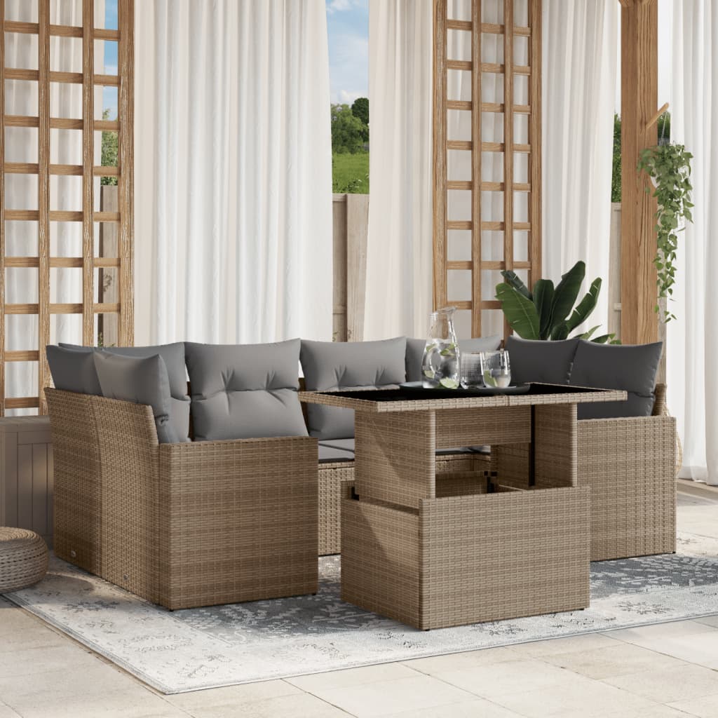 foto del prodotto vidaxl set divani da giardino 7 pz con cuscini beige in polyrattan