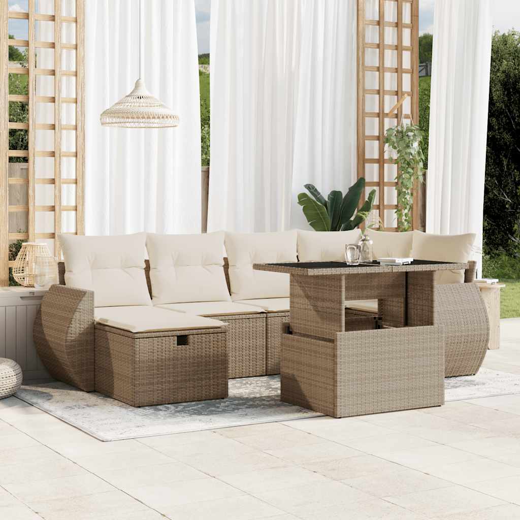 foto del prodotto vidaxl set divani da giardino 7 pz con cuscini beige in polyrattan