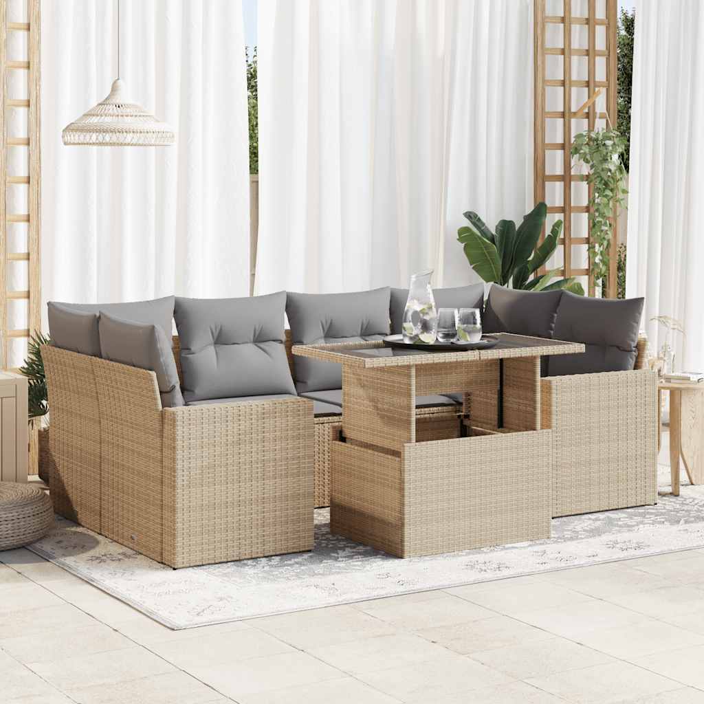 foto del prodotto vidaxl set divani da giardino 7 pz con cuscini beige in polyrattan