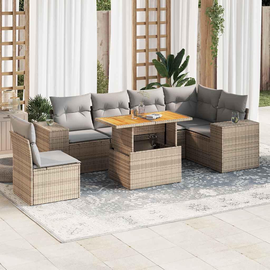 foto del prodotto vidaxl set divani da giardino 7 pz con cuscini beige in polyrattan