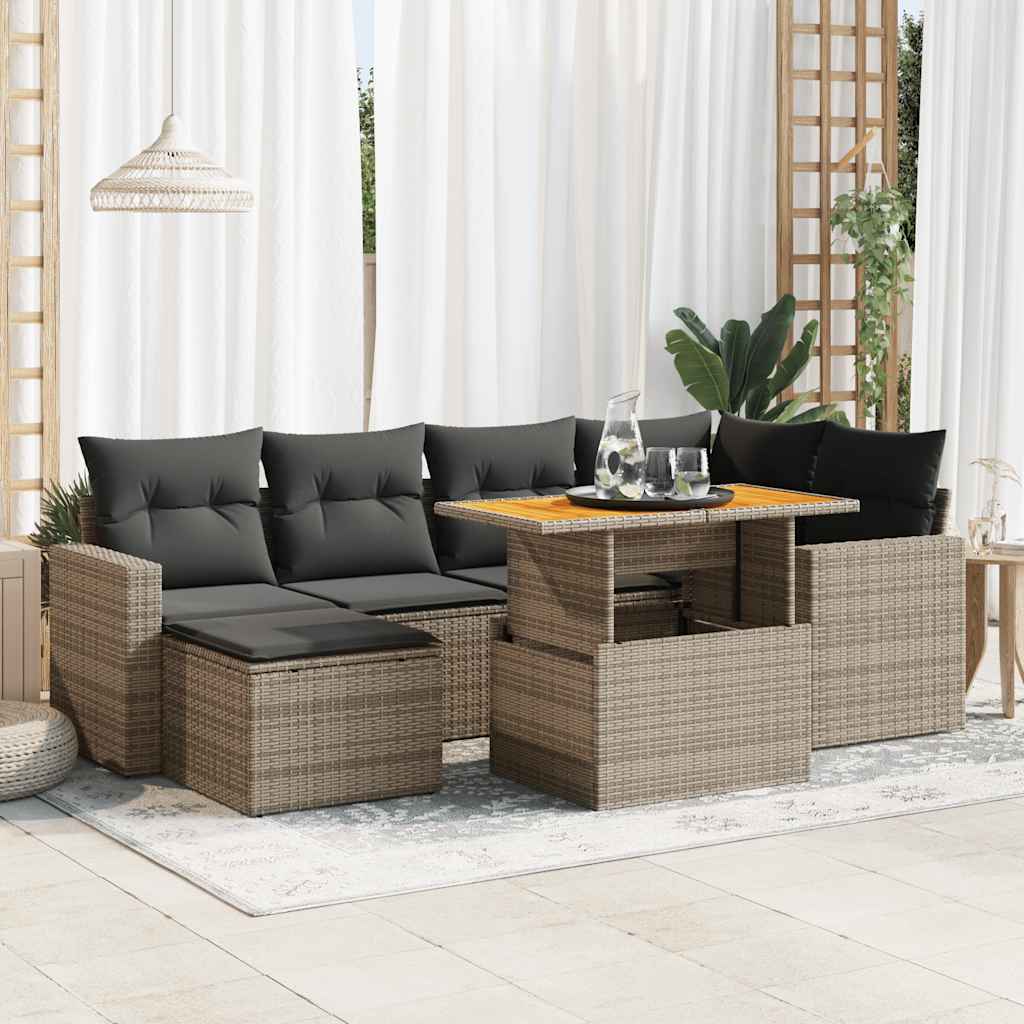 foto del prodotto vidaxl set divani da giardino 7 pz con cuscini grigio in polyrattan