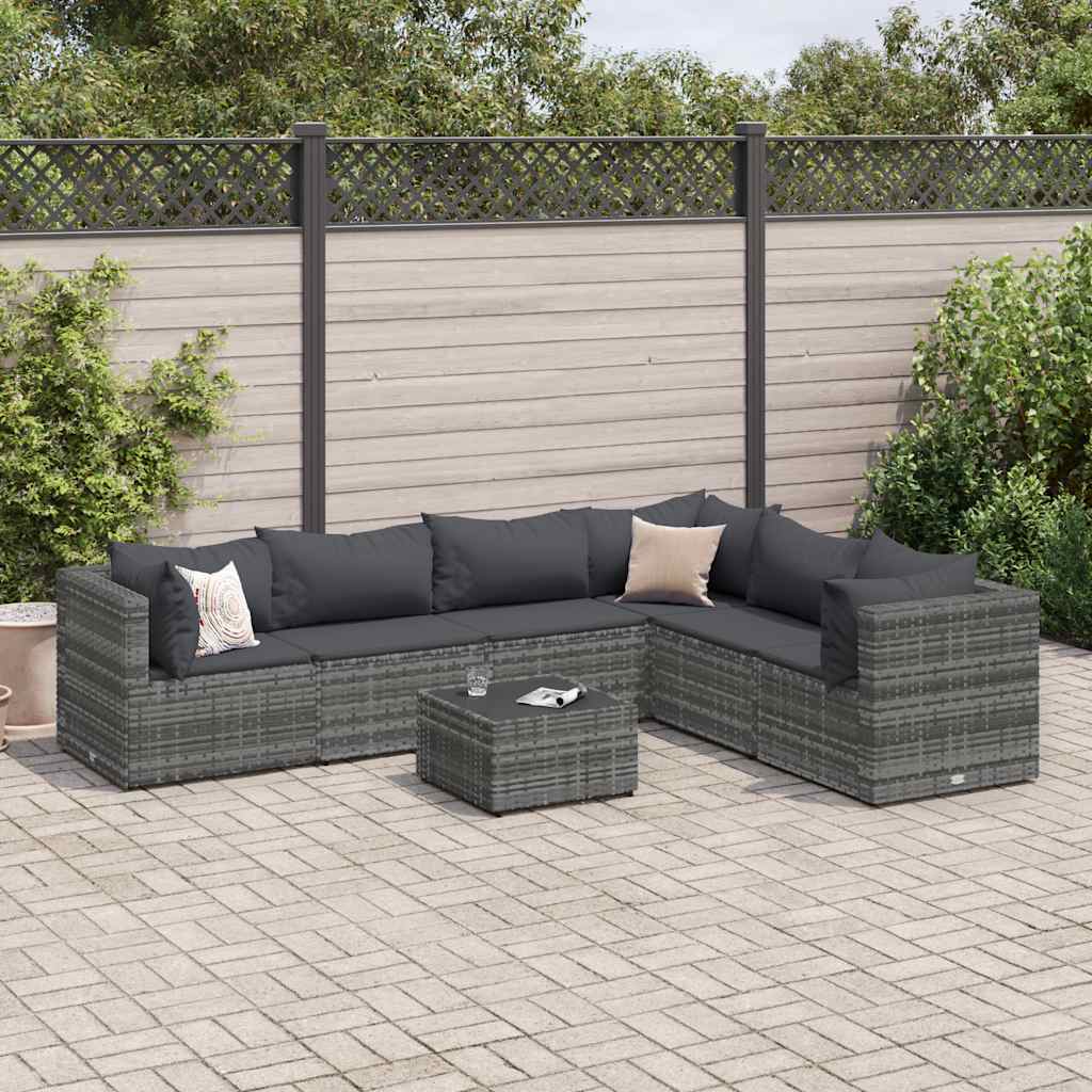 foto del prodotto vidaxl set divani da giardino 7 pz con cuscini in polyrattan grigio