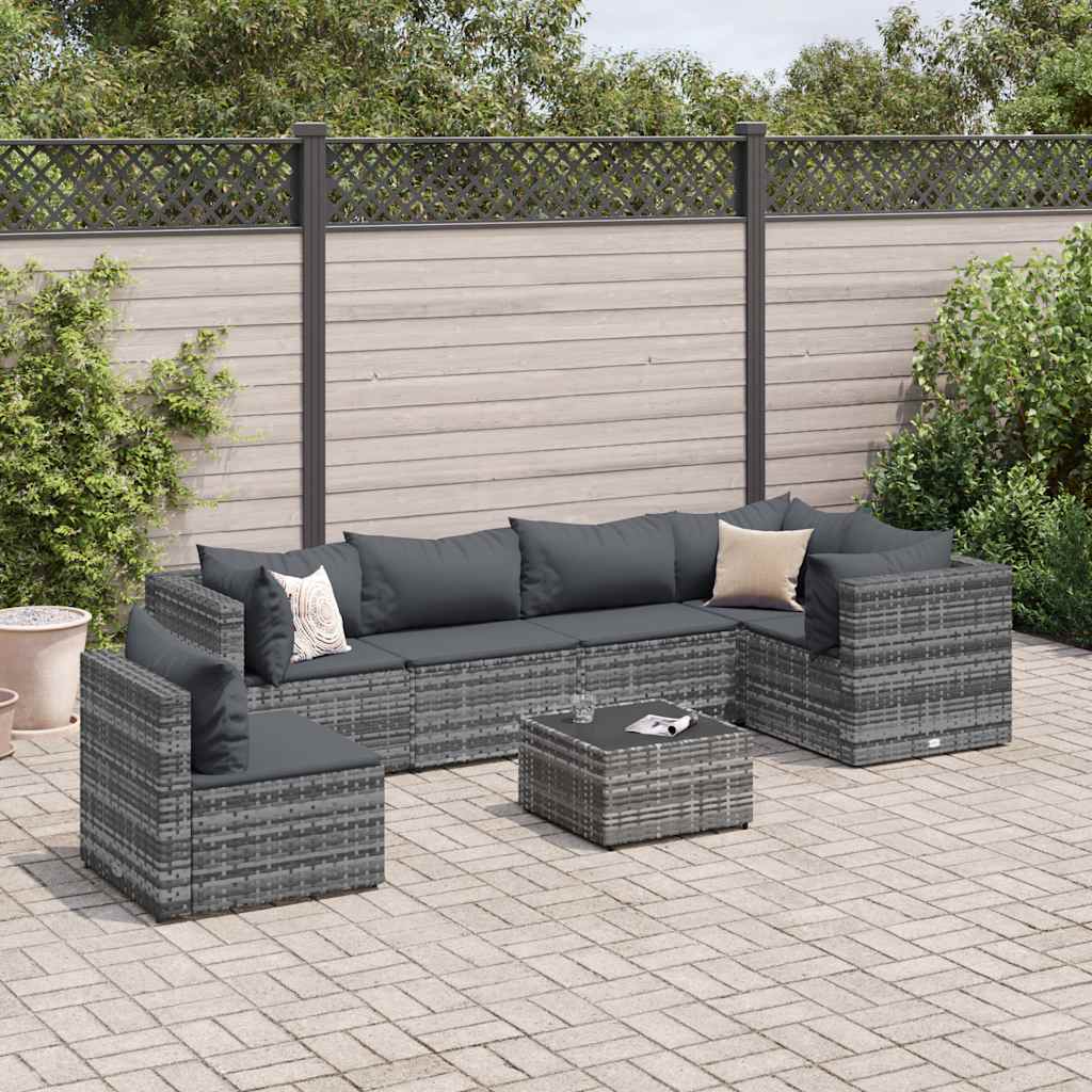 foto del prodotto vidaxl set divani da giardino 7 pz con cuscini in polyrattan grigio