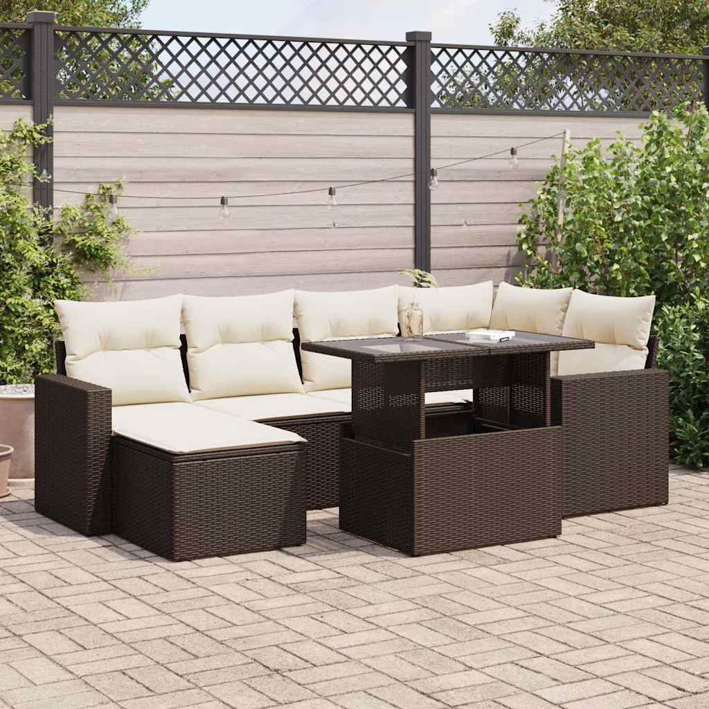 foto del prodotto vidaxl set divani da giardino 7 pz con cuscini marrone in polyrattan
