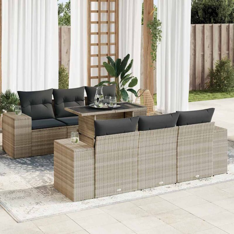 foto del prodotto vidaxl set divani da giardino 7pz con cuscini grigio chiaro polyrattan