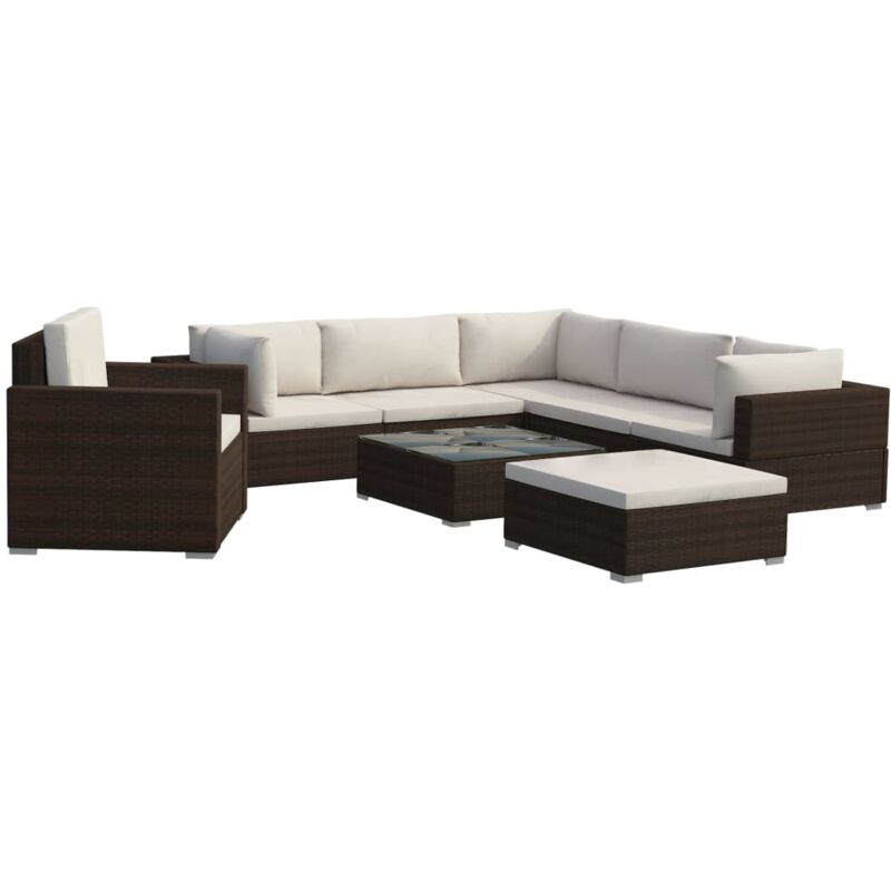 foto del prodotto vidaxl set divani da giardino 8 pz con cuscini in polyrattan marrone
