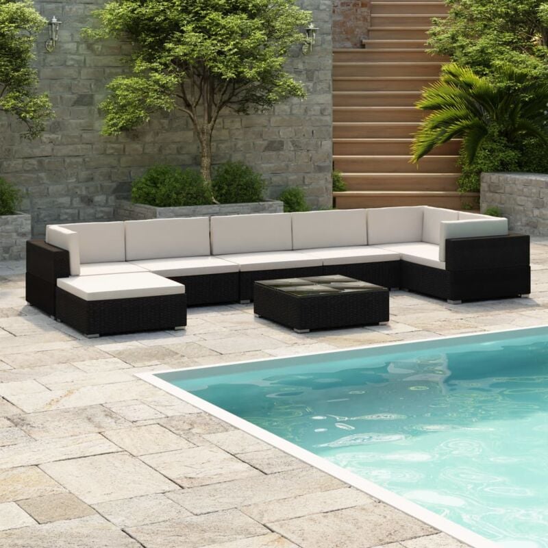 foto del prodotto vidaxl set divani da giardino 8 pz con cuscini in polyrattan nero