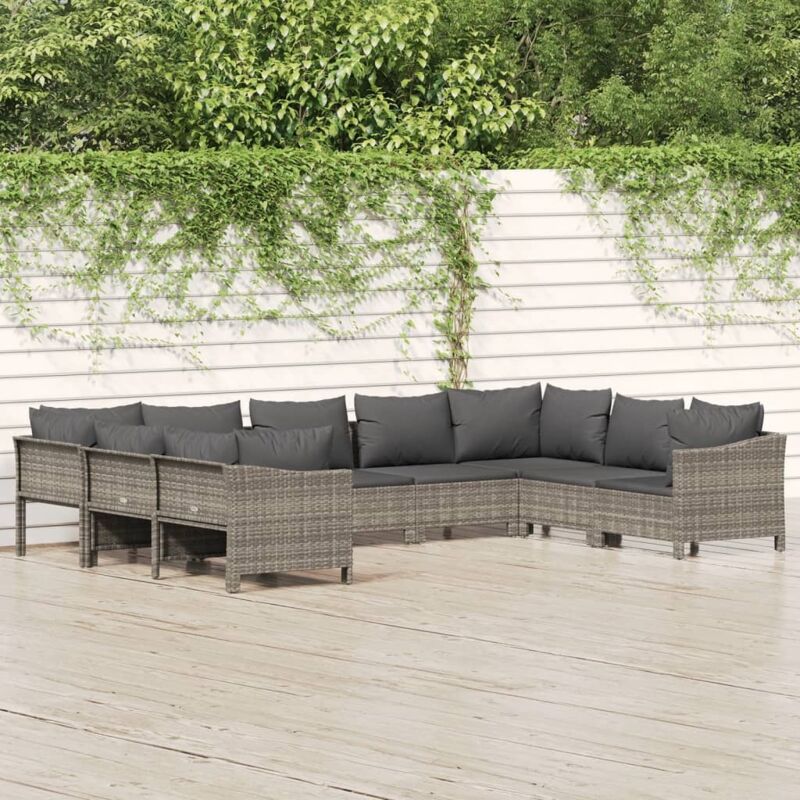 foto del prodotto vidaxl set divani da giardino 9 pz con cuscini in polyrattan grigio