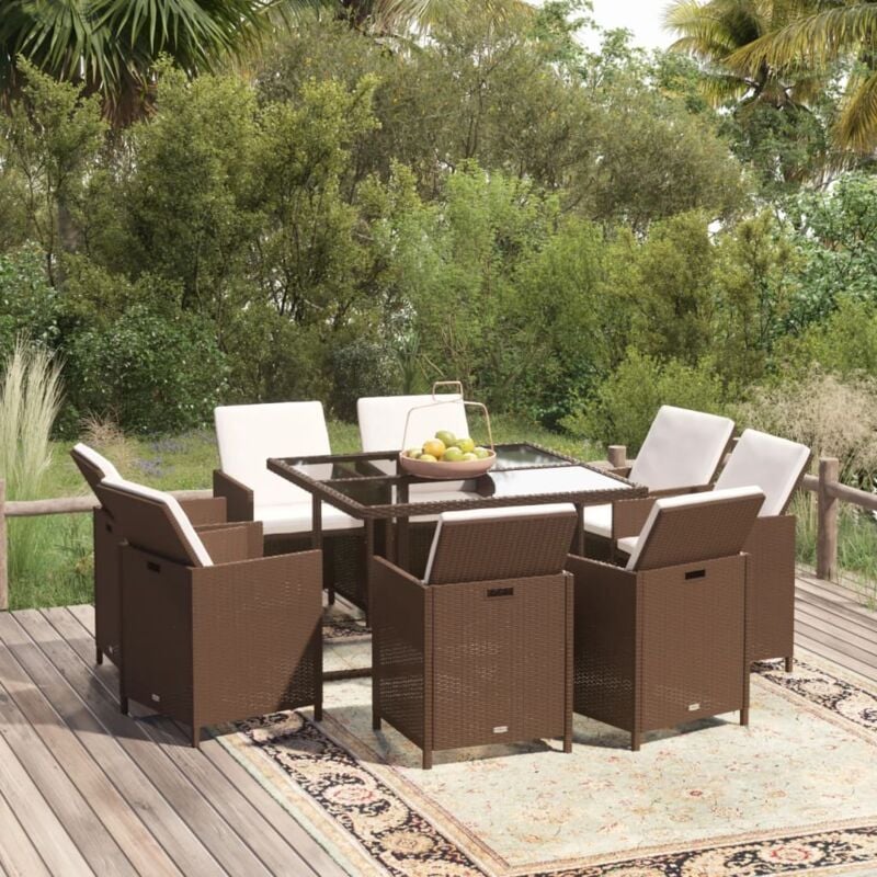 foto del prodotto vidaxl set divani da giardino 9 pz con cuscini in polyrattan marrone