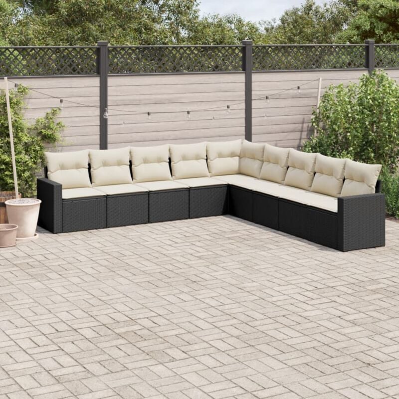 foto del prodotto vidaxl set divani da giardino 9 pz con cuscini nero in polyrattan