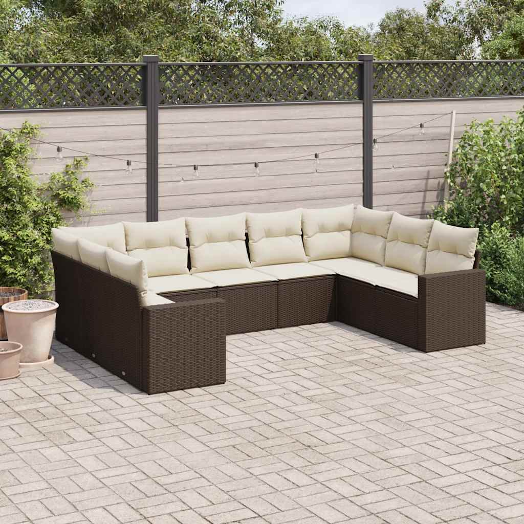 foto del prodotto vidaxl set divani da giardino 9pz con cuscini marrone in polyrattan