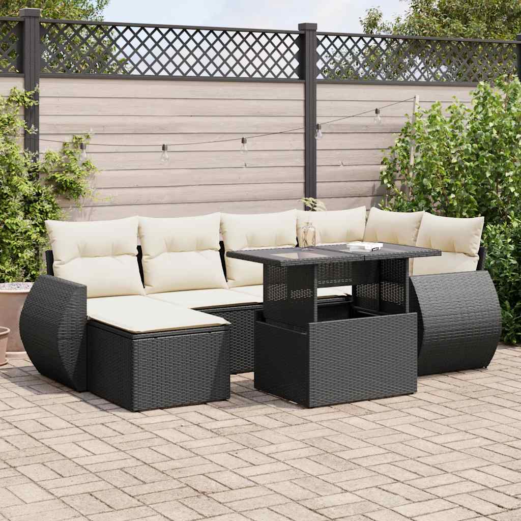 foto del prodotto vidaxl set divani da giardino con cuscini 7pz nero polyrattan
