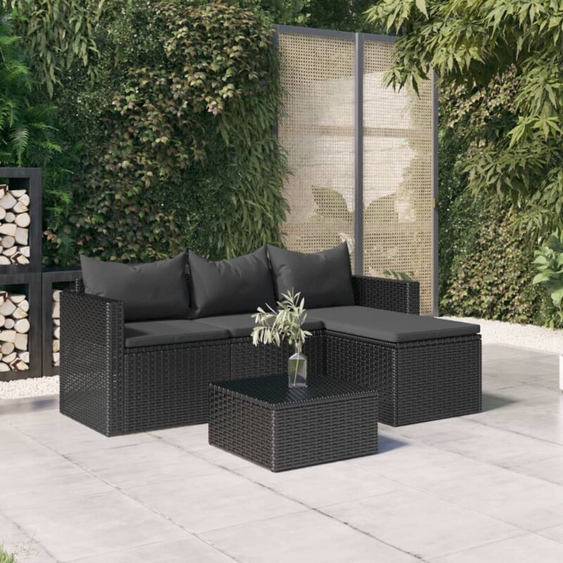 foto del prodotto vidaxl set divani da giardino nero in polyrattan