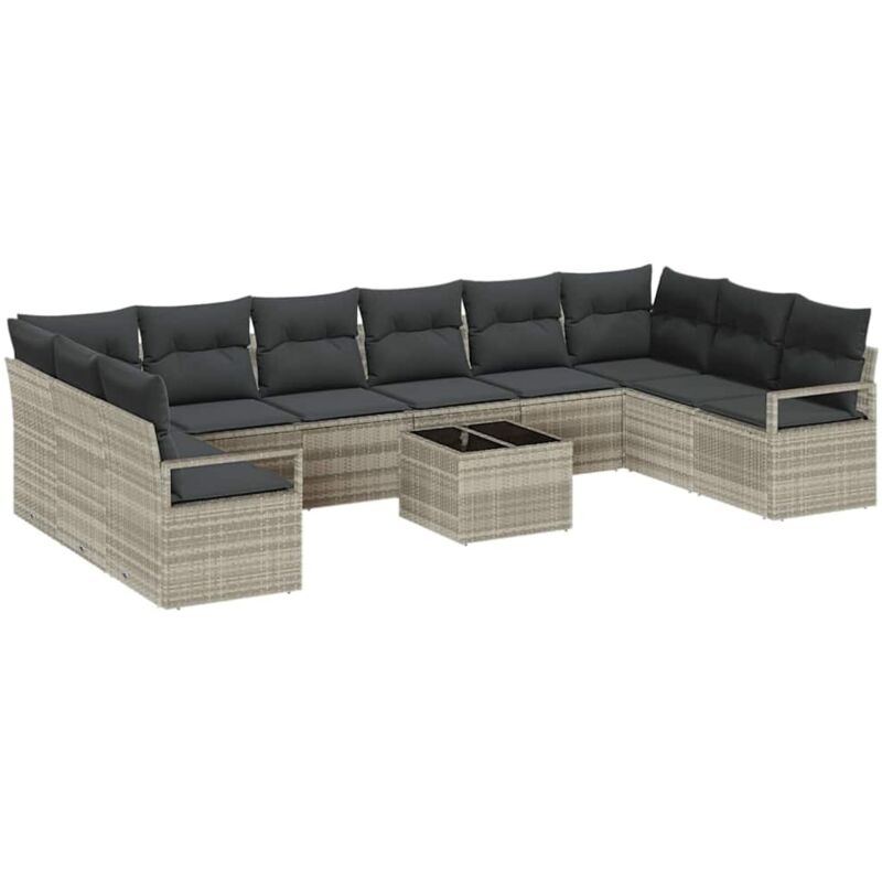 foto del prodotto vidaxl set divani giardino 11 pezzi con cuscini grigi in polirattan