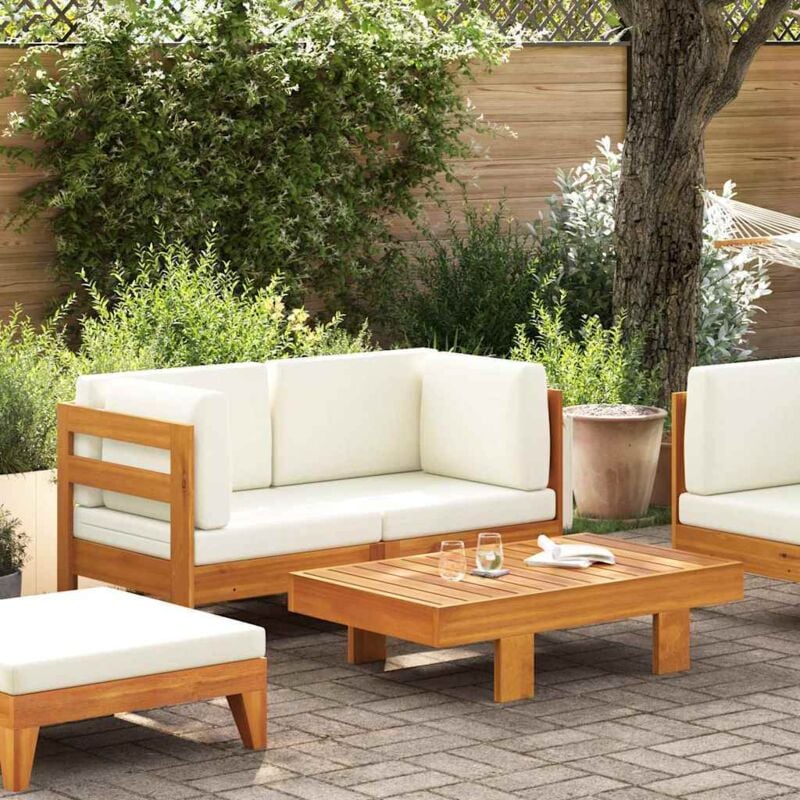 foto del prodotto vidaxl set divani giardino 2 pz cuscini bianco crema in legno d acacia