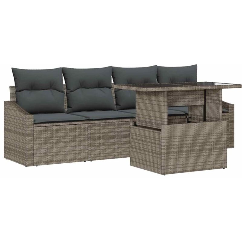 foto del prodotto vidaxl set divani giardino 5 pezzi con cuscini grigio polirattan