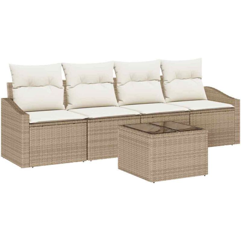 foto del prodotto vidaxl set divani giardino , 5 pezzi, cuscini beige, rattan sintetico