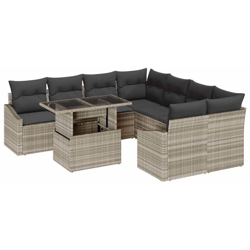 foto del prodotto vidaxl set divani giardino 9 pezzi con cuscini grigio chiaro polirattan